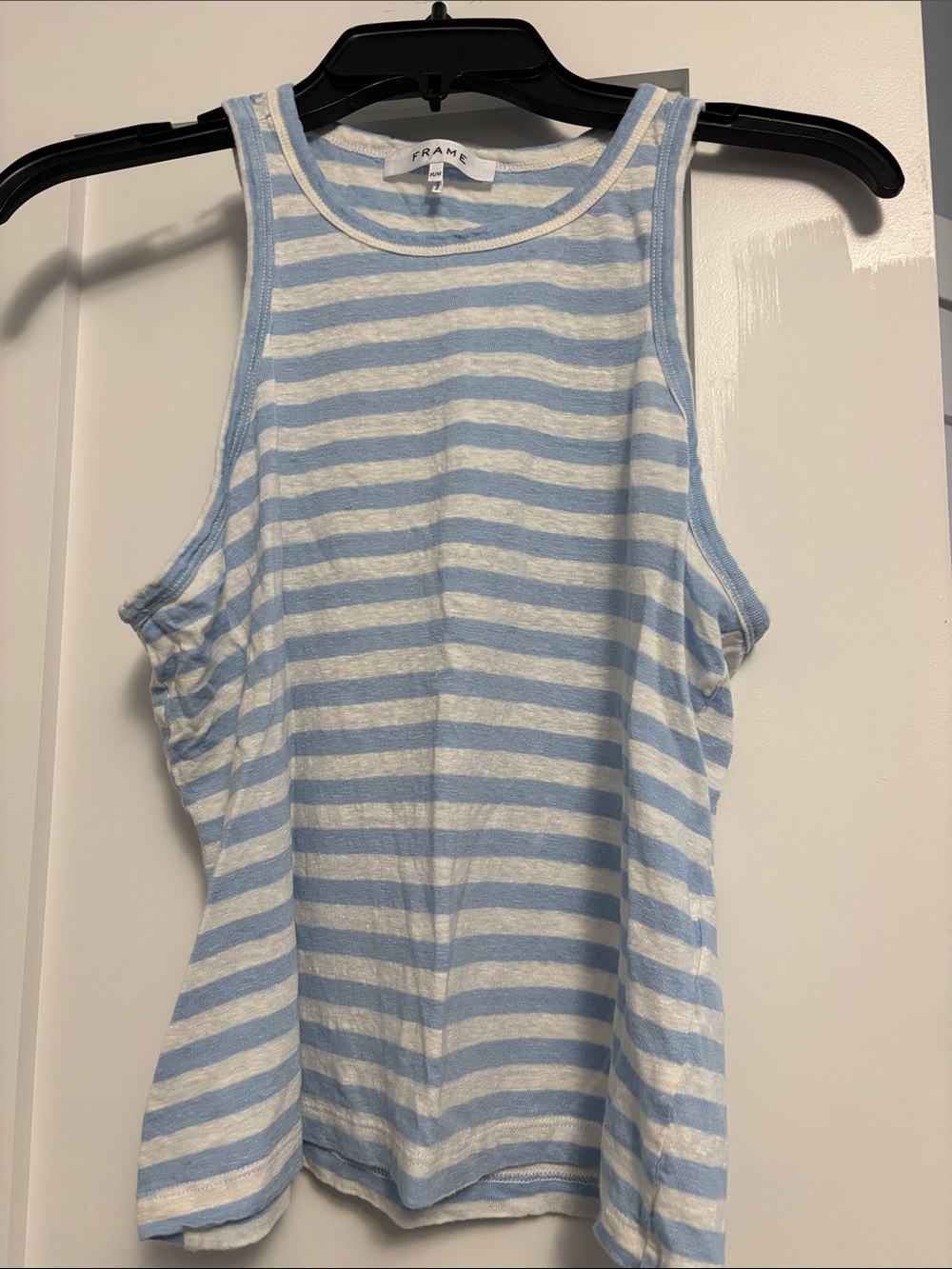Frame Denim Light Blue & White Striped Tank